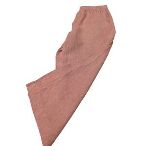 Tahari Womens Terracotta Pink Linen Wide Leg Elastic Waist Crop Pants Rise 14